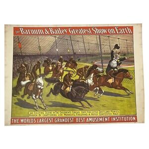 Barnum and Bailey Circus Poster 1960‎ Monkeys Riding Ponies